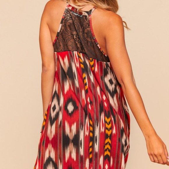 Red and Black Boho Print Midi Dress - Picture 3 of 4